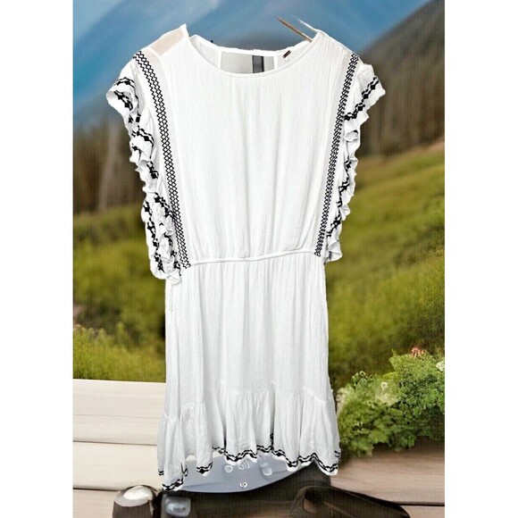 Free People Dress Sundress Mini Cut Out Backless Ruffle Embroidered Gauze Medium - Picture 1 of 5